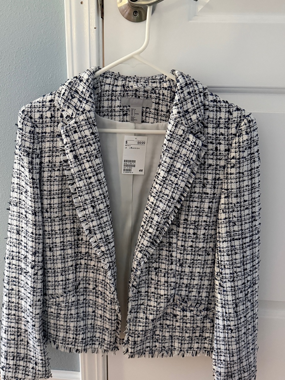 H&M Black and White Tweed Fringed Jacket